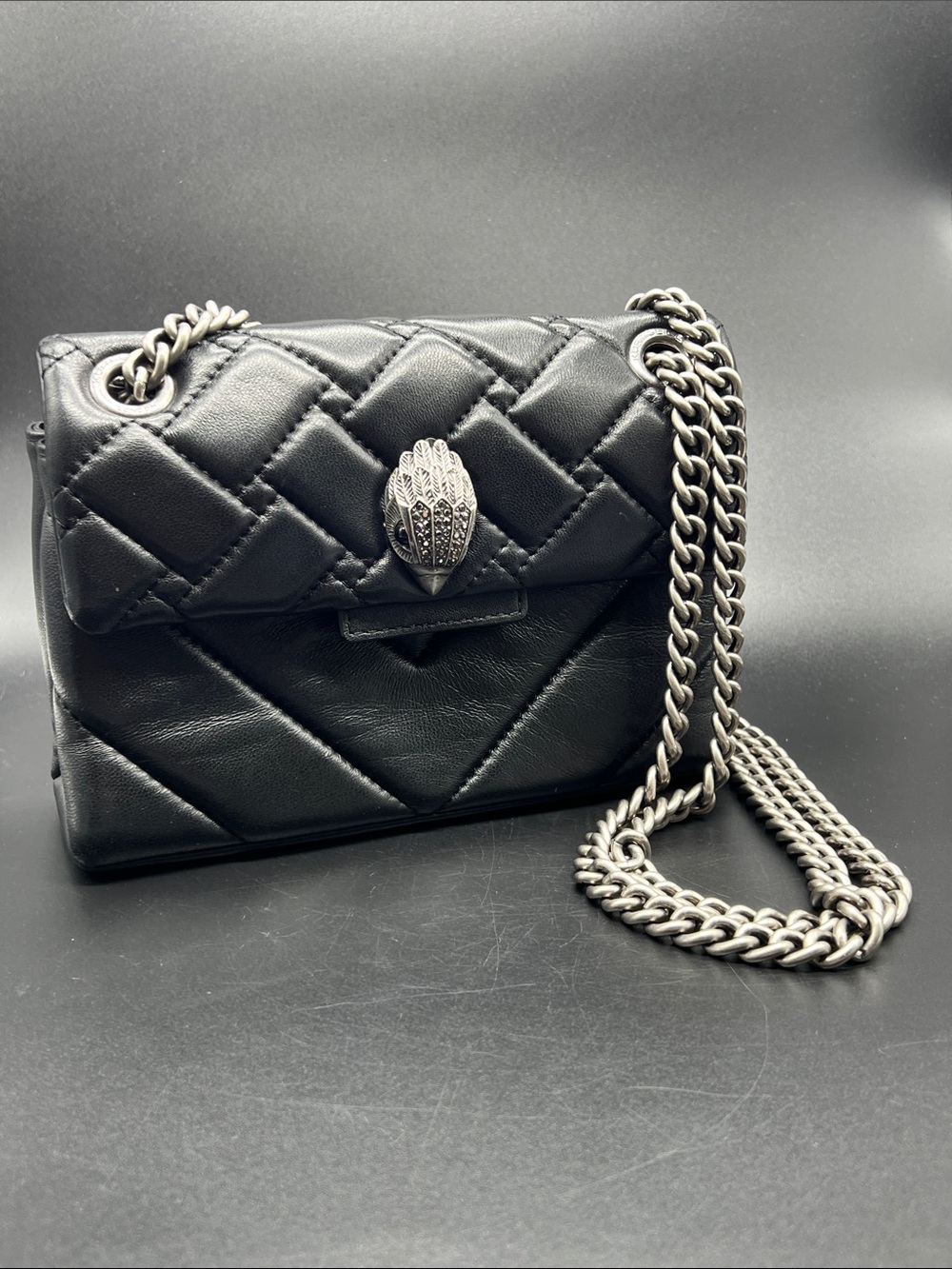 Kurt Geiger London Black Leather Kensington Mini Crossbody Eagle Head Chain Bag - Picture 6 of 12